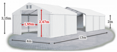 Skladový stan 4x13x2m střecha PVC 580g/m2 boky PVC 500g/m2 konstrukce LÉTO