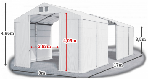 Skladový stan 8x17x3,5m střecha PVC 580g/m2 boky PVC 500g/m2 konstrukce ZIMA
