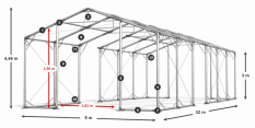 Skladový stan 8x32x3m strecha PVC 620g/m2 boky PVC 620g/m2 konštrukcia POLÁRNA