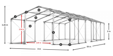 Párty stan 8x20x2m střecha PVC 620g/m2 boky PVC 620g/m2 konstrukce ZIMA PLUS