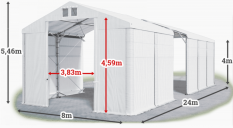 Skladový stan 8x24x4m strecha PVC 620g/m2 boky PVC 620g/m2 konštrukcia POLÁRNA PLUS