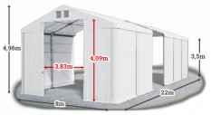 Skladový stan 8x22x3,5m střecha PVC 560g/m2 boky PVC 500g/m2 konstrukce ZIMA PLUS