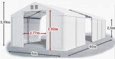 Skladový stan 6x40x2,5m střecha PVC 620g/m2 boky PVC 620g/m2 konstrukce POLÁRNÍ