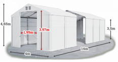 Skladový stan 4x14x3,5m střecha PVC 560g/m2 boky PVC 500g/m2 konstrukce ZIMA PLUS