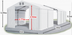 Skladový stan 6x28x2,5m střecha PVC 560g/m2 boky PVC 500g/m2 konstrukce POLÁRNÍ PLUS