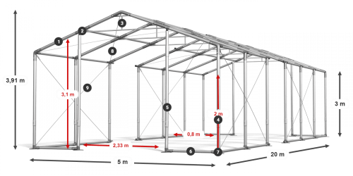 Skladový stan celoročný 5x20x3m nehorľavá plachta PVC 600g/m2 konštrukcia ZIMA PLUS Skladový stan celoročný 5x20x3m nehorľavá plachta PVC 600g/m2 konštrukcia ZIMA PLUS