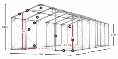 Skladový stan celoroční 8x46x2,5m nehořlavá plachta PVC 600g/m2 konstrukce POLÁRNÍ