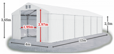 Skladový stan 4x12x2,5m střecha PVC 560g/m2 boky PVC 500g/m2 konstrukce POLÁRNÍ PLUS