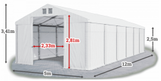 Skladový stan 5x12x2,5m střecha PVC 560g/m2 boky PVC 500g/m2 konstrukce ZIMA PLUS