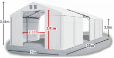 Skladový stan 5x20x2,5m střecha PVC 560g/m2 boky PVC 500g/m2 konstrukce POLÁRNÍ
