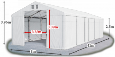 Skladový stan 8x11x2,5m strecha PVC 580g/m2 boky PVC 500g/m2 konštrukcia POLÁRNA PLUS