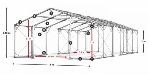 Skladový stan celoroční 8x80x2m nehořlavá plachta PVC 600g/m2 konstrukce POLÁRNÍ