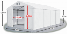 Garážový stan 4x8x2,5m střecha PVC 560g/m2 boky PVC 500g/m2 konstrukce ZIMA