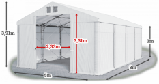Skladový stan 5x8x3m střecha PVC 560g/m2 boky PVC 500g/m2 konstrukce POLÁRNÍ PLUS