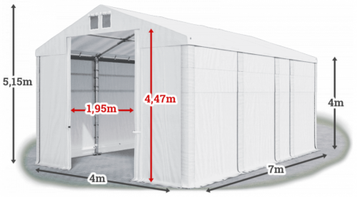 Skladový stan 4x7x4m strecha PVC 580g/m2 boky PVC 500g/m2 konštrukcia ZIMA