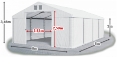 Skladový stan 8x8x2m střecha PVC 620g/m2 boky PVC 620g/m2 konstrukce ZIMA