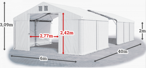 Skladový stan 6x40x2m střecha PVC 560g/m2 boky PVC 500g/m2 konstrukce POLÁRNÍ