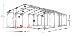 Skladový stan 8x22x2m střecha PVC 620g/m2 boky PVC 620g/m2 konstrukce POLÁRNÍ PLUS