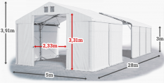Skladový stan 5x28x3m střecha PVC 560g/m2 boky PVC 500g/m2 konstrukce POLÁRNÍ PLUS