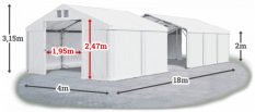 Skladový stan 4x18x2m střecha PVC 620g/m2 boky PVC 620g/m2 konstrukce POLÁRNÍ