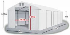 Skladový stan 8x11x3m střecha PVC 580g/m2 boky PVC 500g/m2 konstrukce ZIMA