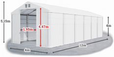 Skladový stan 4x12x4m strecha PVC 620g/m2 boky PVC 620g/m2 konštrukcia ZIMA