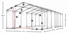 Skladový stan 5x28x3m strecha PVC 580g/m2 boky PVC 500g/m2 konštrukcia POLÁRNA