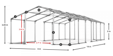 Skladový stan 6x14x2m střecha PVC 580g/m2 boky PVC 500g/m2 konstrukce ZIMA