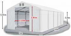 Skladový stan 5x10x2,5m strecha PVC 560g/m2 boky PVC 500g/m2 konštrukcia POLÁRNA PLUS