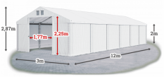 Skladový stan 3x12x2m strecha PVC 560g/m2 boky PVC 500g/m2 konštrukcie LETO
