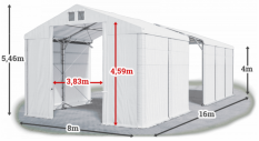 Skladový stan 8x16x4m strecha PVC 560g/m2 boky PVC 500g/m2 konštrukcia POLÁRNA PLUS