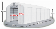 Skladový stan 4x12x3,5m střecha PVC 560g/m2 boky PVC 500g/m2 konstrukce ZIMA
