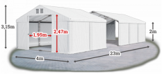 Skladový stan 4x23x2m strecha PVC 580g/m2 boky PVC 500g/m2 konštrukcie LETO PLUS