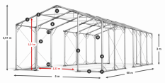 Skladový stan 5x60x3m strecha PVC 580g/m2 boky PVC 500g/m2 konštrukcia POLÁRNA