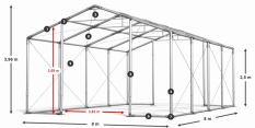 Skladový stan 8x8x2,5m střecha PVC 620g/m2 boky PVC 620g/m2 konstrukce ZIMA PLUS