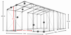 Skladový stan 8x26x3,5m strecha PVC 620g/m2 boky PVC 620g/m2 konštrukcia ZIMA PLUS