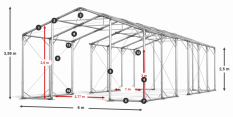 Skladový stan celoroční 6x70x2,5m nehořlavá plachta PVC 600g/m2 konstrukce POLÁRNÍ