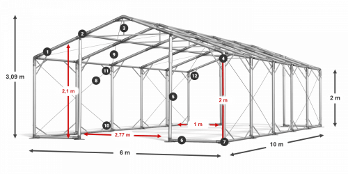 Skladový stan celoroční 6x10x2m nehořlavá plachta PVC 600g/m2 konstrukce POLÁRNÍ
