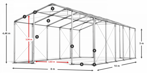 Párty stan 8x10x3m strecha PVC 620g/m2 boky PVC 620g/m2 konštrukcia ZIMA PLUS