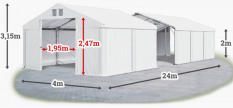 Skladový stan 4x24x2m střecha PVC 620g/m2 boky PVC 620g/m2 konstrukce POLÁRNÍ
