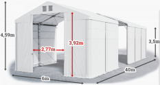 Skladový stan 6x40x3,5m strecha PVC 620g/m2 boky PVC 620g/m2 konštrukcia POLÁRNA