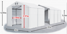 Skladový stan 4x30x3,5m strecha PVC 560g/m2 boky PVC 500g/m2 konštrukcia POLÁRNA