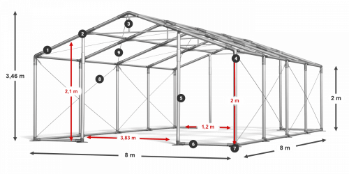 Skladový stan celoroční 8x8x2m nehořlavá plachta PVC 600g/m2 konstrukce ZIMA PLUS