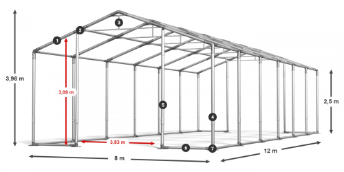 Párty stan 8x12x2,5m střecha PVC 620g/m2 boky PVC 620g/m2 konstrukce ZIMA
