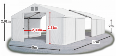 Skladový stan 5x17x2m střecha PVC 580g/m2 boky PVC 500g/m2 konstrukce ZIMA PLUS