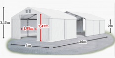 Skladový stan 4x26x2m střecha PVC 560g/m2 boky PVC 500g/m2 konstrukce ZIMA PLUS