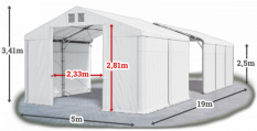 Skladový stan 5x19x2,5m střecha PVC 580g/m2 boky PVC 500g/m2 konstrukce POLÁRNÍ