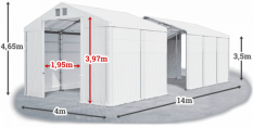 Skladový stan 4x14x3,5m strecha PVC 620g/m2 boky PVC 620g/m2 konštrukcia ZIMA