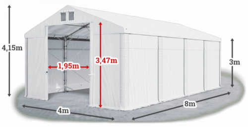 Skladový stan 4x8x3m střecha PVC 560g/m2 boky PVC 500g/m2 konstrukce POLÁRNÍ