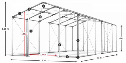 Párty stan 6x60x4m strecha PVC 580g/m2 boky PVC 500g/m2 konštrukcia ZIMA PLUS